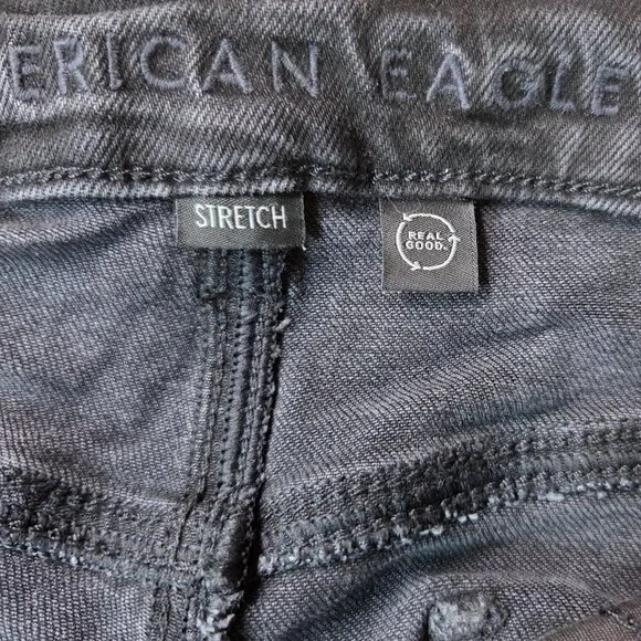 American Eagle Black Cut Off High Rise Stretch Denim Jean Shorts Women's Size 12 - Picture 6 of 7